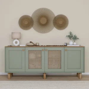 "Bohemian Houten en Rotan Buffet – Groen – Modern Ontwerp – 180 x 40 x 75 cm"