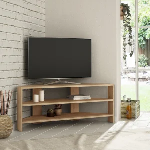 Moderne Beige Houten Hoek TV-standaard "Thales" – 114 x 36 x 45 cm – 3 Planken Moderne Beige Houten Hoek TV-standaard "Thales" – 114 x 36 x 45 cm – 3 Planken