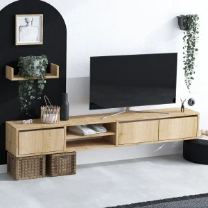 "Moderne Zwevende TV-Standaard met Wandplank "Heka" – Beige Hout – 180 x 30 x 25 cm" "Moderne Zwevende TV-Standaard met Wandplank "Heka" – Beige Hout – 180 x 30 x 25 cm"