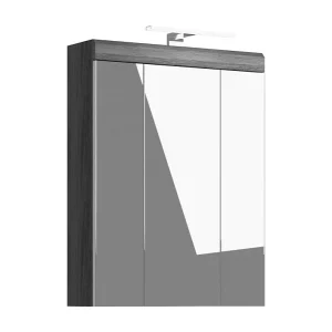 Opbergkast hoog SCOTT – 3 deuren met spiegel en LED – Donkergrijs en wit – 60x79x37 cm Opbergkast hoog SCOTT – 3 deuren met spiegel en LED – Donkergrijs en wit – 60x79x37 cm