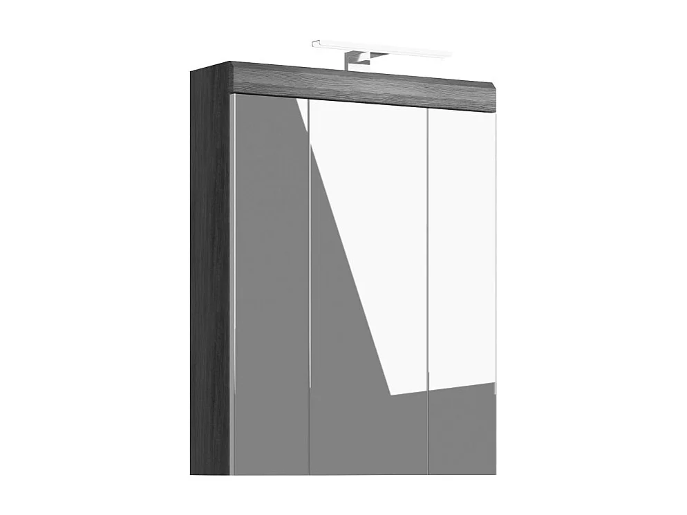 Opbergkast hoog SCOTT – 3 deuren met spiegel en LED – Donkergrijs en wit – 60x79x37 cm