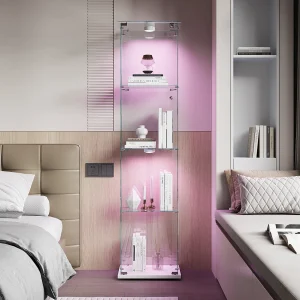 Glazen vitrinekast met 4 planken en touchverlichting – 163 x 39,8 x 35 cm – Smalle vitrinekast – Wit Glazen vitrinekast met 4 planken en touchverlichting – 163 x 39,8 x 35 cm – Smalle vitrinekast – Wit