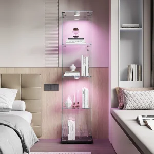 Glazen vitrinekast met 4 planken en touchverlichting – 163 x 39,8 x 35 cm – Smalle vitrinekast – Zwart Glazen vitrinekast met 4 planken en touchverlichting – 163 x 39,8 x 35 cm – Smalle vitrinekast – Zwart