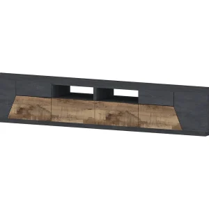 Dmora Tv-meubel Gregorio 43x260x46h cm Grijs Esdoorn 3 Planken, 2 Laden, 4 Vakken Made in Italy