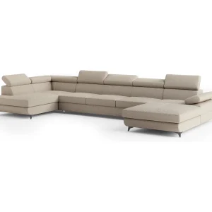 Hoekbank MONTIVA van fluweel met slaapfunctie Beige Hoekbank MONTIVA van fluweel met slaapfunctie Beige