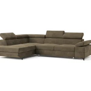 Hoekbank FAVIEN van fluweel met slaapfunctie Beige