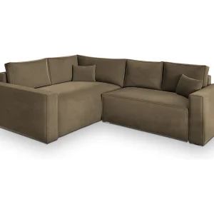 Hoekbank ERONIS van fluweel met slaapfunctie Beige