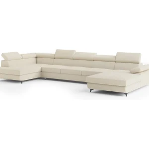 Hoekbank MONTIVA van fluweel met slaapfunctie Creme Hoekbank MONTIVA van fluweel met slaapfunctie Creme