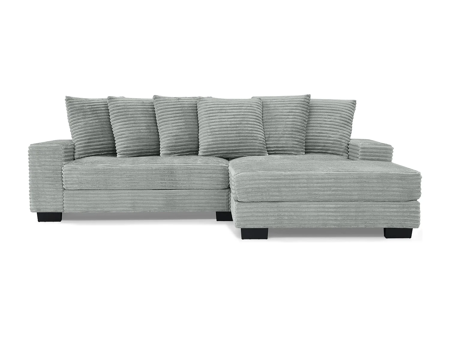Hoekbank 256.5x133.5x89 cm, omkeerbare chaise longue, 6 kussens, kunststof poten, grijs ribfluweel