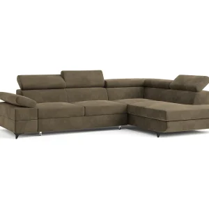 Hoekbank FAVIEN van fluweel met slaapfunctie Beige