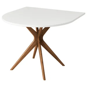 Halve ovale eettafel 80×80 cm, 3 personen, MDF Wit | essen eikenkleurig gebeitst
