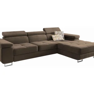 Hoekbank ELMA van fluweel met slaapfunctie Beige