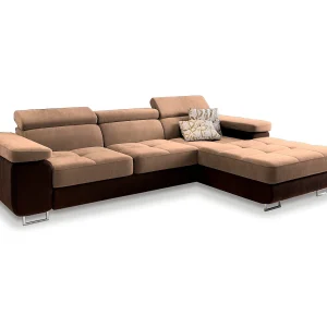 Hoekbank ELMA van fluweel met slaapfunctie Beige