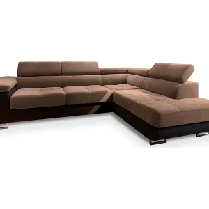 Hoekbank SELVA van fluweel met slaapfunctie Beige