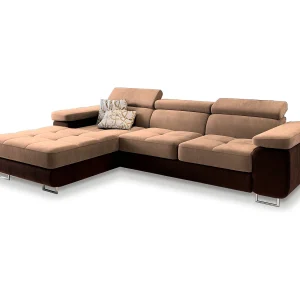 Hoekbank ELMA van fluweel met slaapfunctie Beige