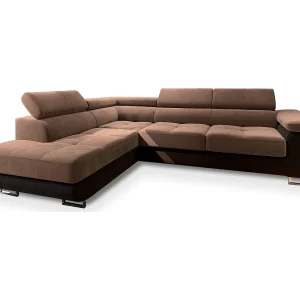 Hoekbank SELVA van fluweel met slaapfunctie Beige