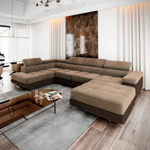 Hoekbank CASONE van fluweel met slaapfunctie Beige Hoekbank CASONE van fluweel met slaapfunctie Beige