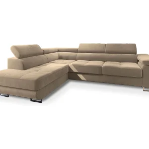 Hoekbank SELVA van fluweel met slaapfunctie Creme Hoekbank SELVA van fluweel met slaapfunctie Creme