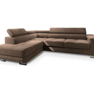 Hoekbank SELVA van fluweel met slaapfunctie Beige