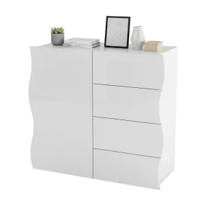 Dmora Dressoir Giuseppe 40x90x81h cm Wit Glanzend, 1 Plank, 4 Laden, Buffet 2 Vakken, Made in Italy Dmora Dressoir Giuseppe 40x90x81h cm Wit Glanzend, 1 Plank, 4 Laden, Buffet 2 Vakken, Made in Italy
