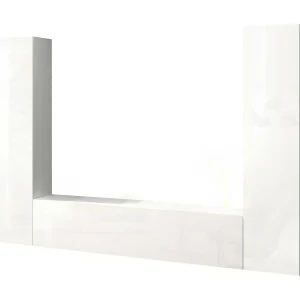 Dmora Wandmeubel Giordano 30x260x180h cm Wit Hoogglans, 9 Planken, Deuren Klap- en Draaibaar, 3 Deuren Made in Italy