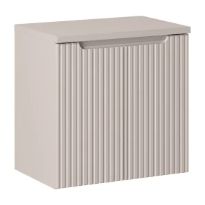 Hangend badkamermeubelset VANO cashmere 60cm: onderkast met verticaal gegroefde kastdeuren + blad voor wastafel Hangend badkamermeubelset VANO cashmere 60cm: onderkast met verticaal gegroefde kastdeuren + blad voor wastafel