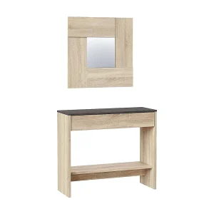 Dmora Halmeubel Gilbert 33x92x79 cm Bruin Eiken Inclusief Spiegel, 1 Lade, 2 Planken Dmora Halmeubel Gilbert 33x92x79 cm Bruin Eiken Inclusief Spiegel, 1 Lade, 2 Planken