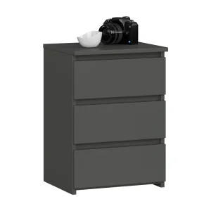 Grafietgrijs Nachtkastje met 3 Lades – 40cm Breed, Stijlvolle en Functionele Opbergoplossing voor Slaapkamer Grafietgrijs Nachtkastje met 3 Lades – 40cm Breed, Stijlvolle en Functionele Opbergoplossing voor Slaapkamer