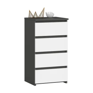 Kommode CL4 met 4 Lades / AKORD Furniture Factory / Grafietgrijs – Wit / 40x74x35 cm Kommode CL4 met 4 Lades / AKORD Furniture Factory / Grafietgrijs – Wit / 40x74x35 cm