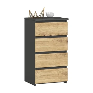 Kommode CL4 met 4 Lades / AKORD Furniture Factory / Grafietgrijs – Artisan Eik / 40x74x35 cm Kommode CL4 met 4 Lades / AKORD Furniture Factory / Grafietgrijs – Artisan Eik / 40x74x35 cm