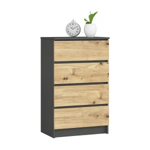 Ladekast K60 met 4 Lades / AKORD Furniture Factory / Grafietgrijs – Artisan Eik / 60 x 99 x 40 cm Ladekast K60 met 4 Lades / AKORD Furniture Factory / Grafietgrijs – Artisan Eik / 60 x 99 x 40 cm