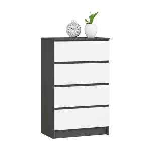 Ladekast K60 met 4 Lades / AKORD Furniture Factory / Grafietgrijs – Wit / 60 x 99 x 40 cm Ladekast K60 met 4 Lades / AKORD Furniture Factory / Grafietgrijs – Wit / 60 x 99 x 40 cm