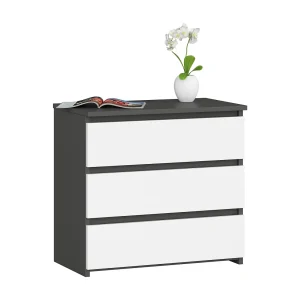 Grafietgrijze Nachtkast met 3 Lades – B60xH57xD35 cm – Zelfmontage – ABS Afwerking – Mat Witte Fronten Grafietgrijze Nachtkast met 3 Lades – B60xH57xD35 cm – Zelfmontage – ABS Afwerking – Mat Witte Fronten