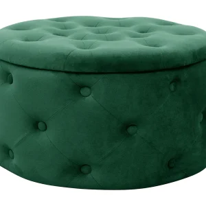Groene Fluwelen Opbergpoef Alia – Ronde Zithoogte 30cm Groene Fluwelen Opbergpoef Alia – Ronde Zithoogte 30cm