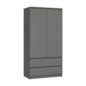 Grafietgrijze Kledingkast S90 – 2 Deuren, 2 Lades, 4 Planken, Zelfmontage, Mat Afwerking Grafietgrijze Kledingkast S90 – 2 Deuren, 2 Lades, 4 Planken, Zelfmontage, Mat Afwerking