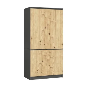 Grafiet Grijze Staande Kast S90 4D Dąb Artisan 90x180x51cm Grafiet Grijze Staande Kast S90 4D Dąb Artisan 90x180x51cm