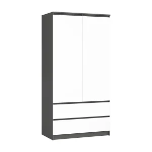 Grafietgrijze en Witte Kledingkast S90 2D 2SZ met 2 Lades en 4 Planken – Vrijstaand, Mat Afwerking, 90x180x51 cm, Zelfmontage Grafietgrijze en Witte Kledingkast S90 2D 2SZ met 2 Lades en 4 Planken – Vrijstaand, Mat Afwerking, 90x180x51 cm, Zelfmontage