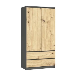 Grafiet Grijze & Eik Artisan Staande Kast S90 – 2 Deuren, 2 Lades Grafiet Grijze & Eik Artisan Staande Kast S90 – 2 Deuren, 2 Lades