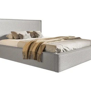 Gestoffeerd bed 160×200 Kyoto – tweepersoonsbed met opbergruimte metalen lattenbodem – Bouclé Lichtgrijs (Anthology 15)