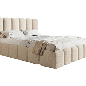 Gestoffeerd bed 160×200 Palermo met metalen lattenbodem – opbergruimte, Bouclé Beige (Anthology 3)