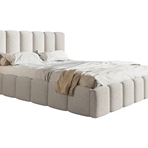 Gestoffeerd bed 160×200 Palermo met metalen lattenbodem – opbergruimte, Bouclé Lichtgrijs (Anthology 15)