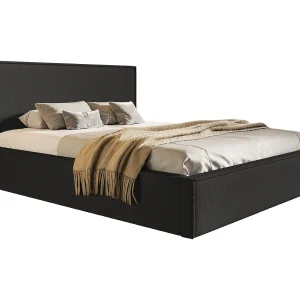 Gestoffeerd bed 160×200 Kyoto – tweepersoonsbed met opbergruimte metalen lattenbodem – Bouclé Zwart (Anthology 19)