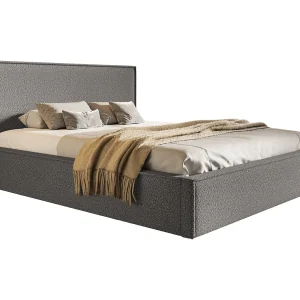 Gestoffeerd bed 160×200 Kyoto – tweepersoonsbed met opbergruimte metalen lattenbodem – Bouclé Donkergrijs (Anthology 18)