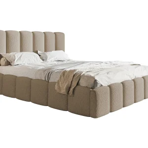 Gestoffeerd bed 160×200 Palermo met metalen lattenbodem – opbergruimte, Bouclé Bruin (Anthology 5)