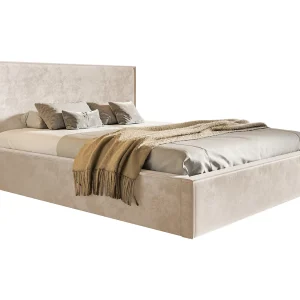 Gestoffeerd bed 160×200 Kyoto – tweepersoonsbed met opbergruimte – metalen lattenbodem, fluwelen Beige (Amor Velvet 4304)