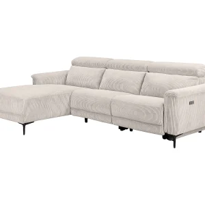 Hoekbank 3 zitplaatsen met elektrische functie in ribfluweel crème Hoekbank 3 zitplaatsen met elektrische functie in ribfluweel crème