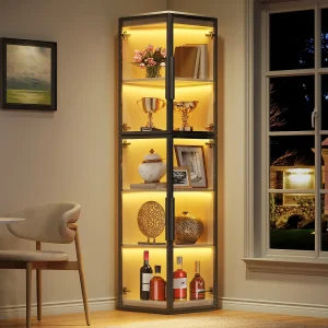 Glazen vitrinekast 170 cm hoog met LED-verlichting – Met 2 deuren en 5 planken – Transparant acryl – MDF – Wit Glazen vitrinekast 170 cm hoog met LED-verlichting – Met 2 deuren en 5 planken – Transparant acryl – MDF – Wit