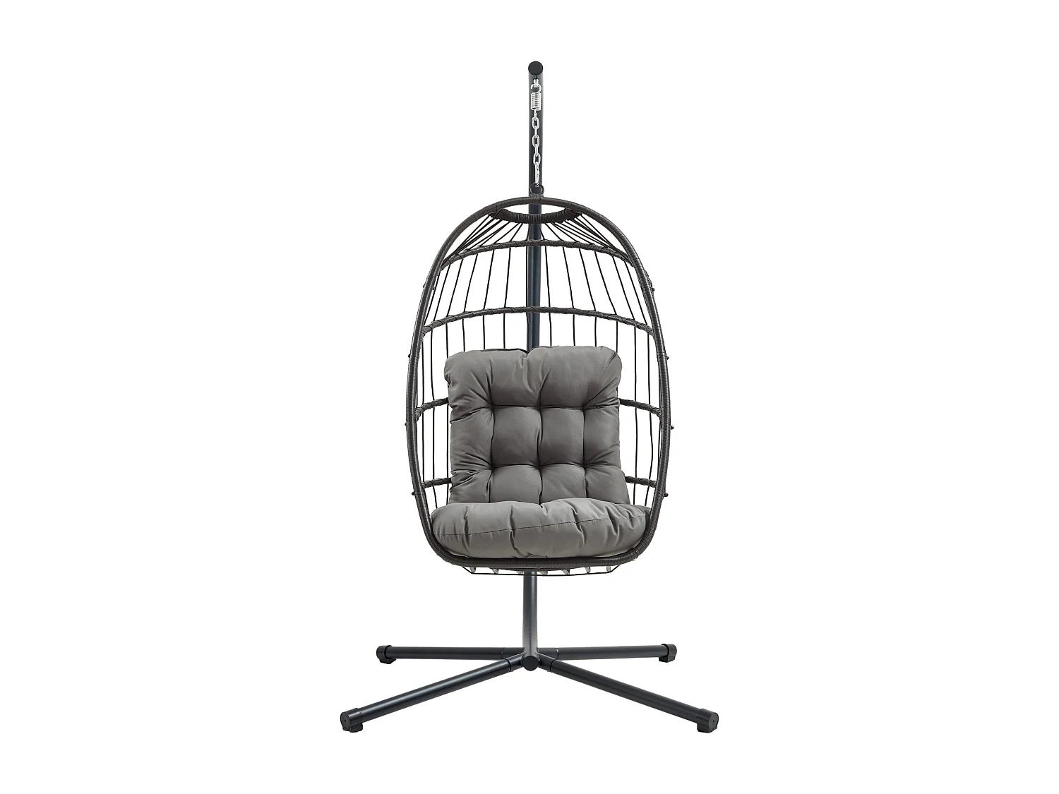 Hangstoel met standaard - rotan - zwart - binnen, buiten en tuin - incl. kussen