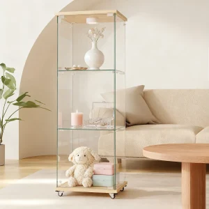 Glazen vitrinekast op wielen met ledverlichting en 3 schappen, 42,5 x 36,5 x 121,7 cm Glazen vitrinekast op wielen met ledverlichting en 3 schappen, 42,5 x 36,5 x 121,7 cm