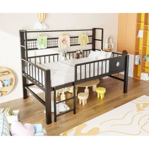 Halfhoog bed 90 x 200 cm met opbergruimte – Metalen frame – Zwart Halfhoog bed 90 x 200 cm met opbergruimte – Metalen frame – Zwart